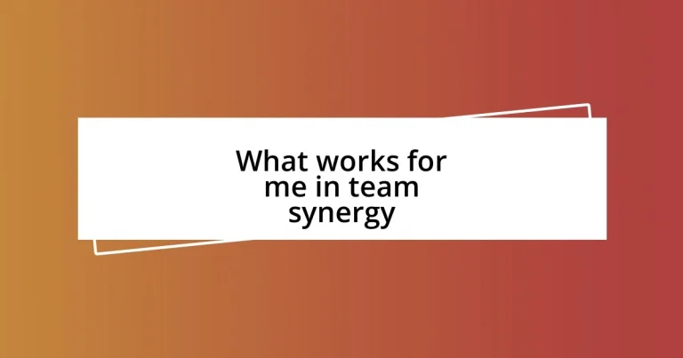 What works for me in team synergy